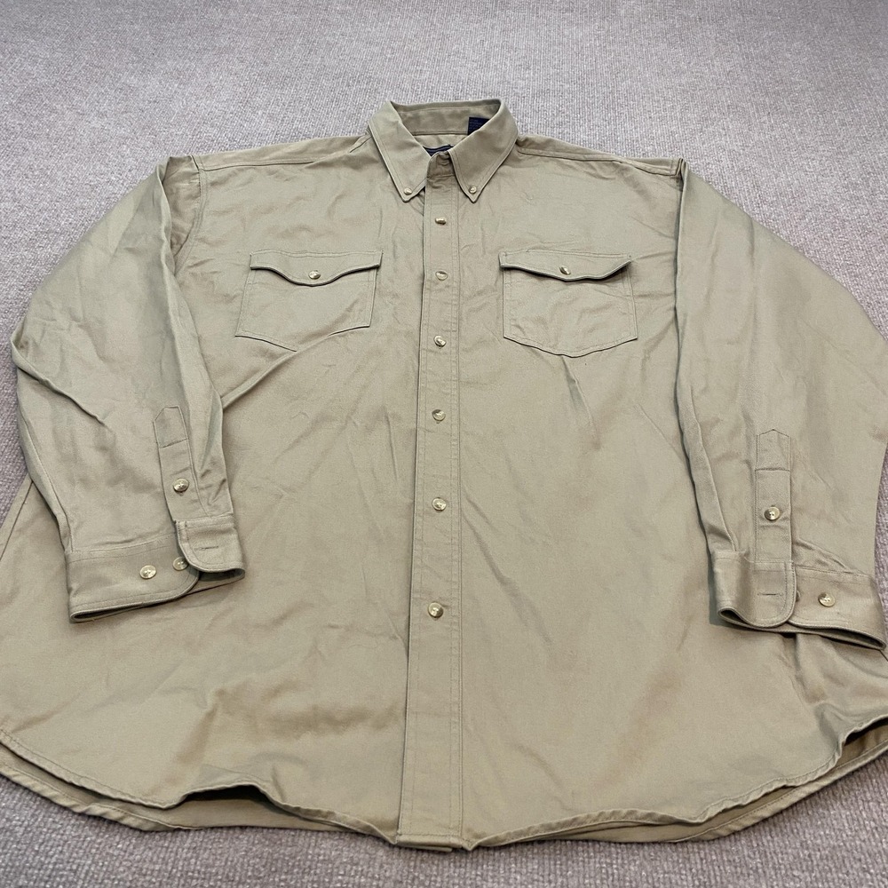 Roper Shirt Mens XL Beige Twill Long Sleeve Snap Front Western Cotton Cowboy